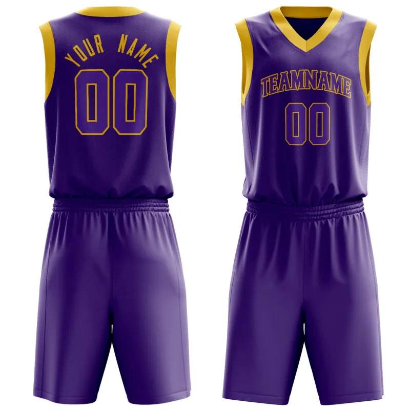 Custom Purple Gold Solid Color Basketball Set made by Tailorly