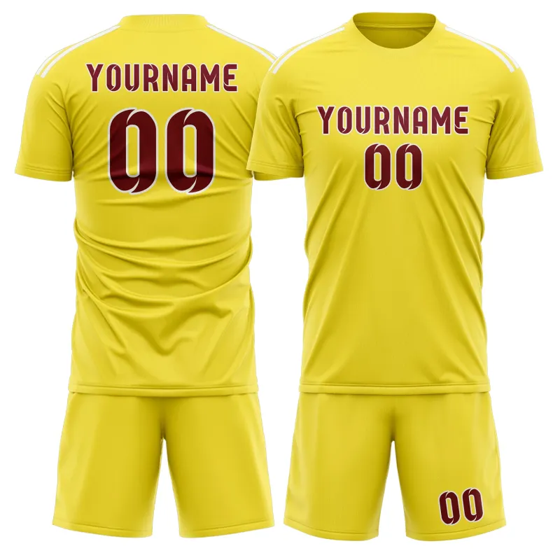 Custom Light Yellow Crimson Red Soccer Set made by Tailorly