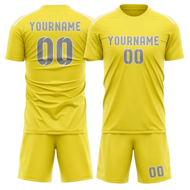 Custom Light Yellow Gray Soccer Set made by Tailorly