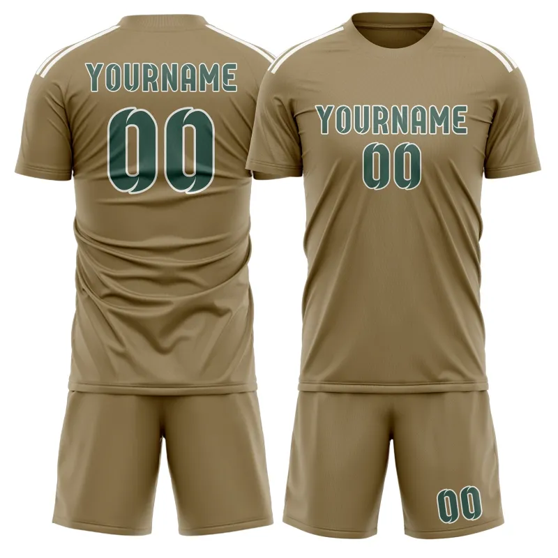 Custom Light Khaki Blue Green Soccer Set made by Tailorly