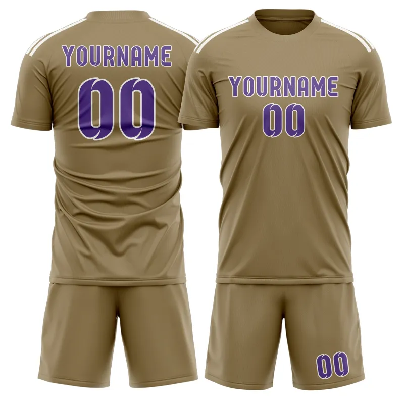 Custom Light Khaki Light Purple Soccer Set made by Tailorly