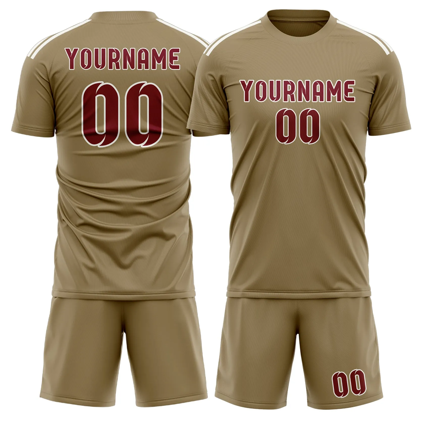 Custom Light Khaki Crimson Red Soccer Set sold by Tailorly