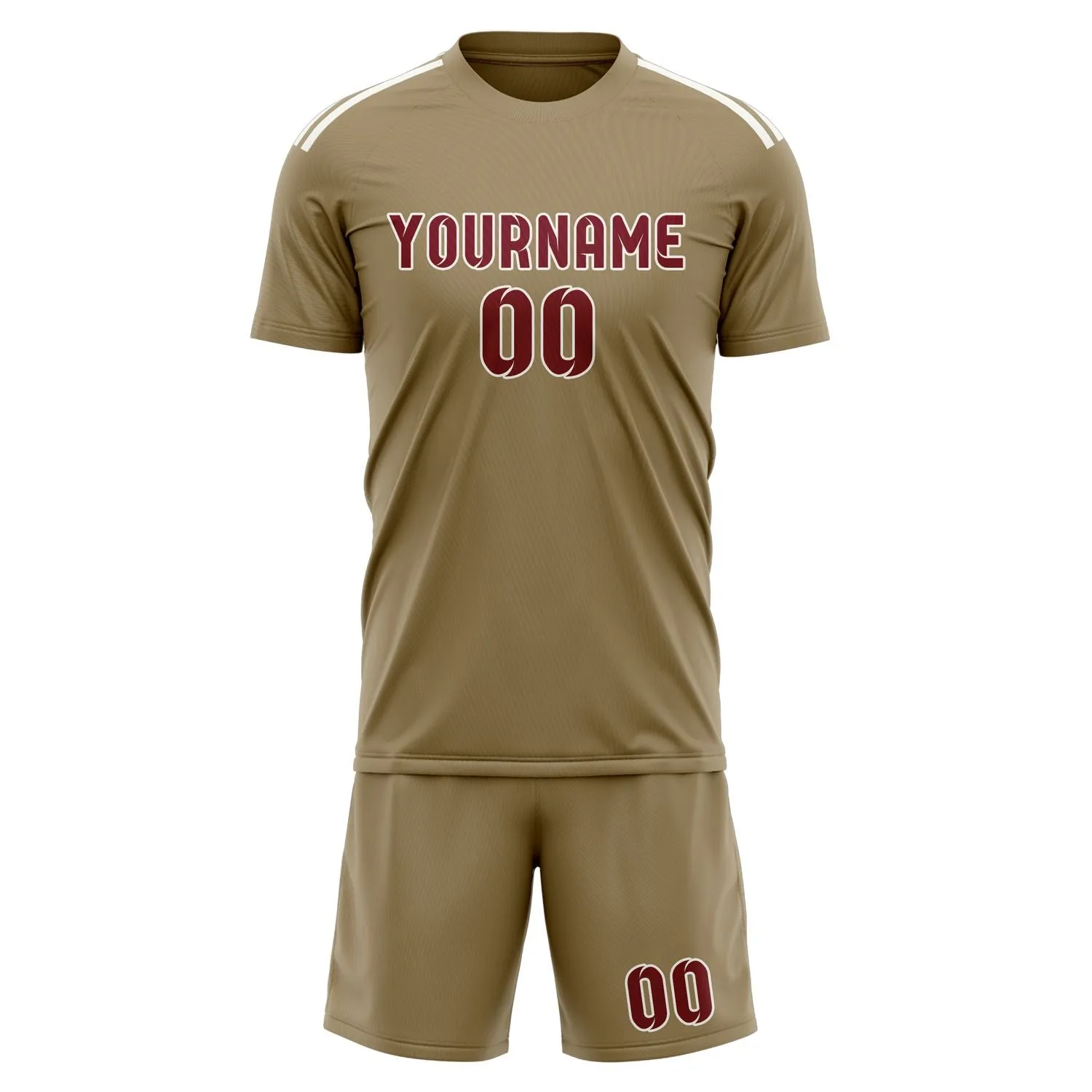 Custom Light Khaki Crimson Red Soccer Set sold by Tailorly product image thumbnail 2
