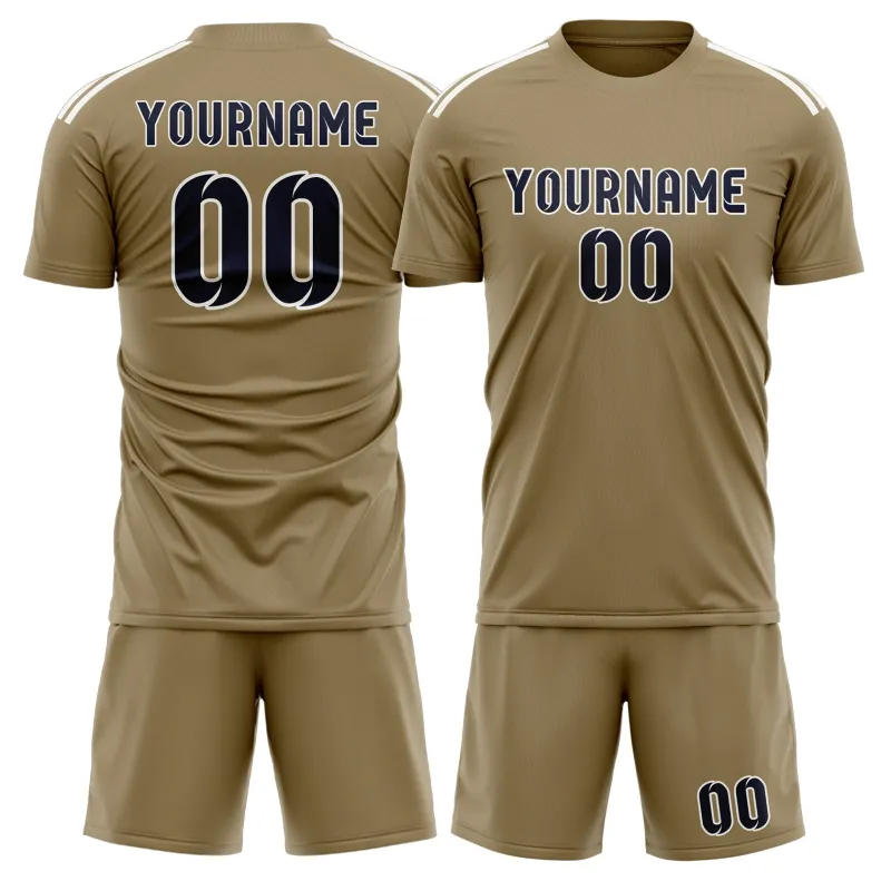 Custom Light Khaki Navy Soccer Set made by Tailorly