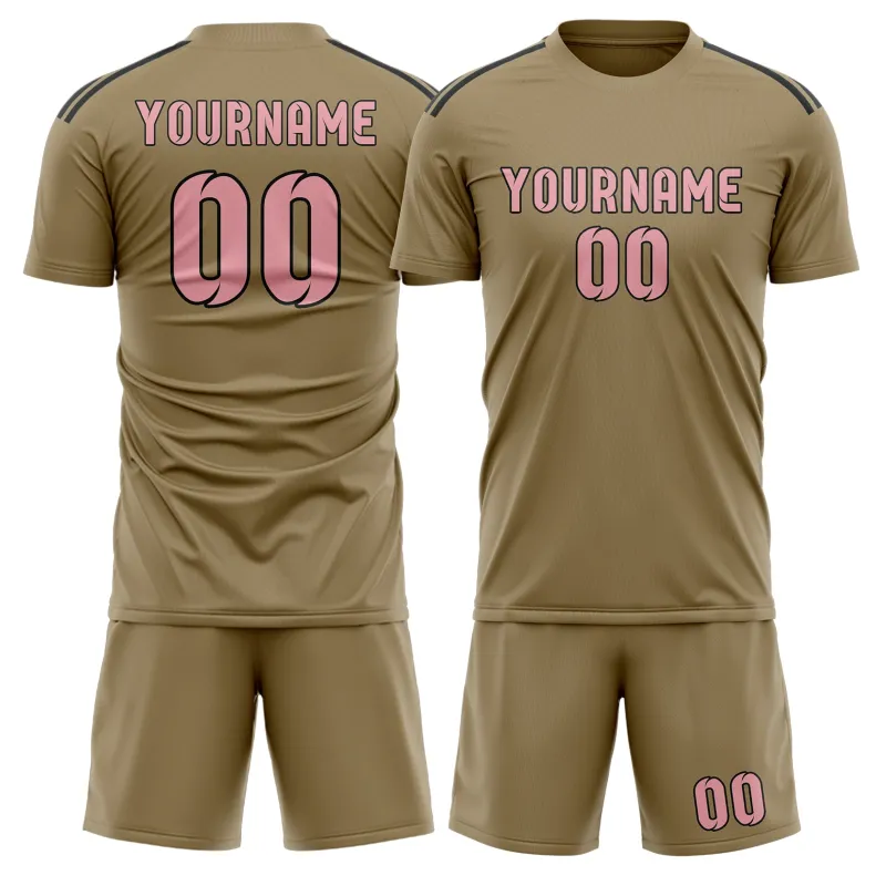 Custom Light Khaki Light Pink Soccer Set made by Tailorly