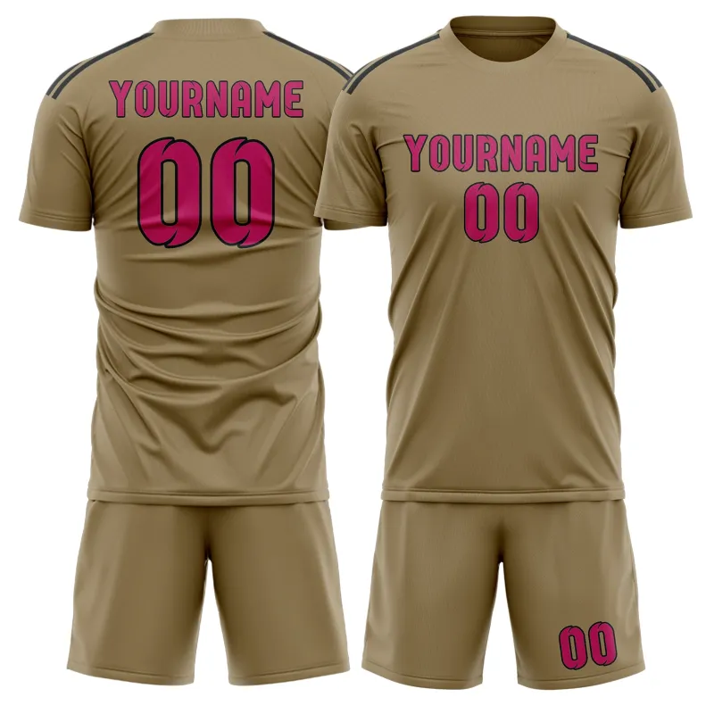 Custom Light Khaki Pink Soccer Set made by Tailorly