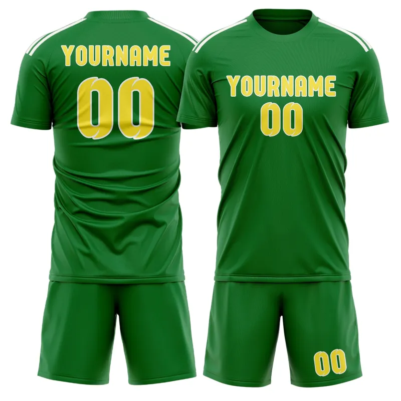 Custom Emerald Green Light Yellow Soccer Set made by Tailorly
