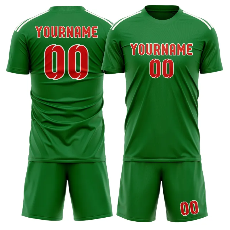 Custom Emerald Green Orange Red Soccer Set made by Tailorly