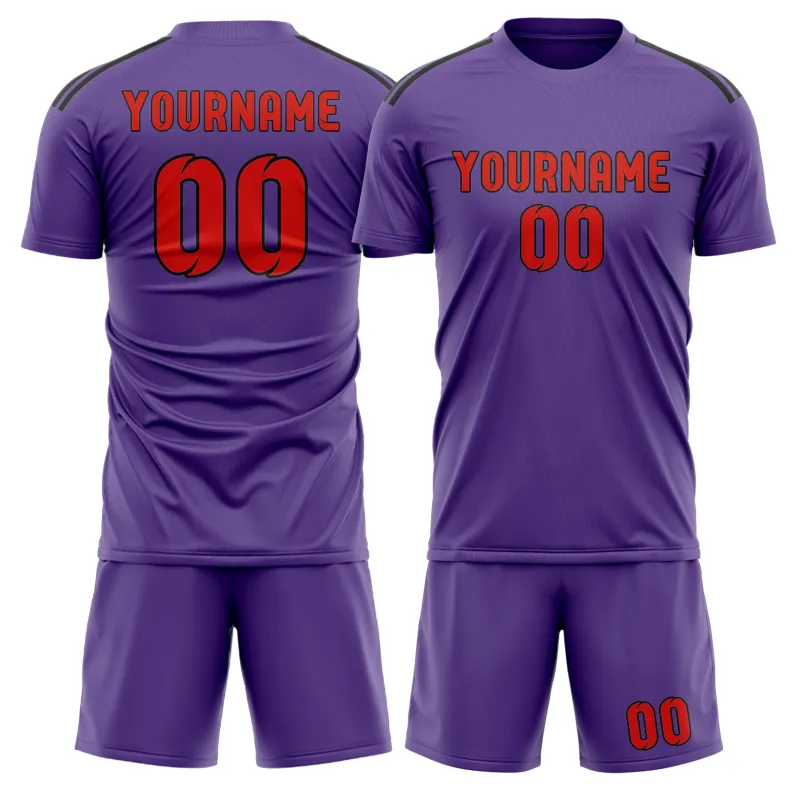 Custom Light Purple Orange Red Soccer Set made by Tailorly