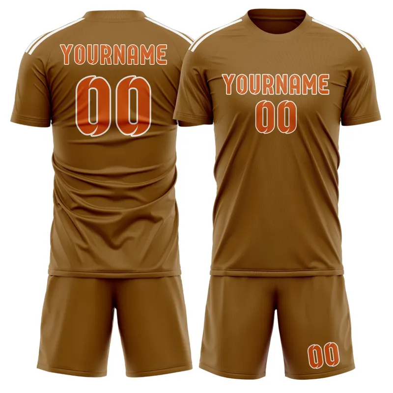 Custom Khaki Orange Soccer Set made by Tailorly