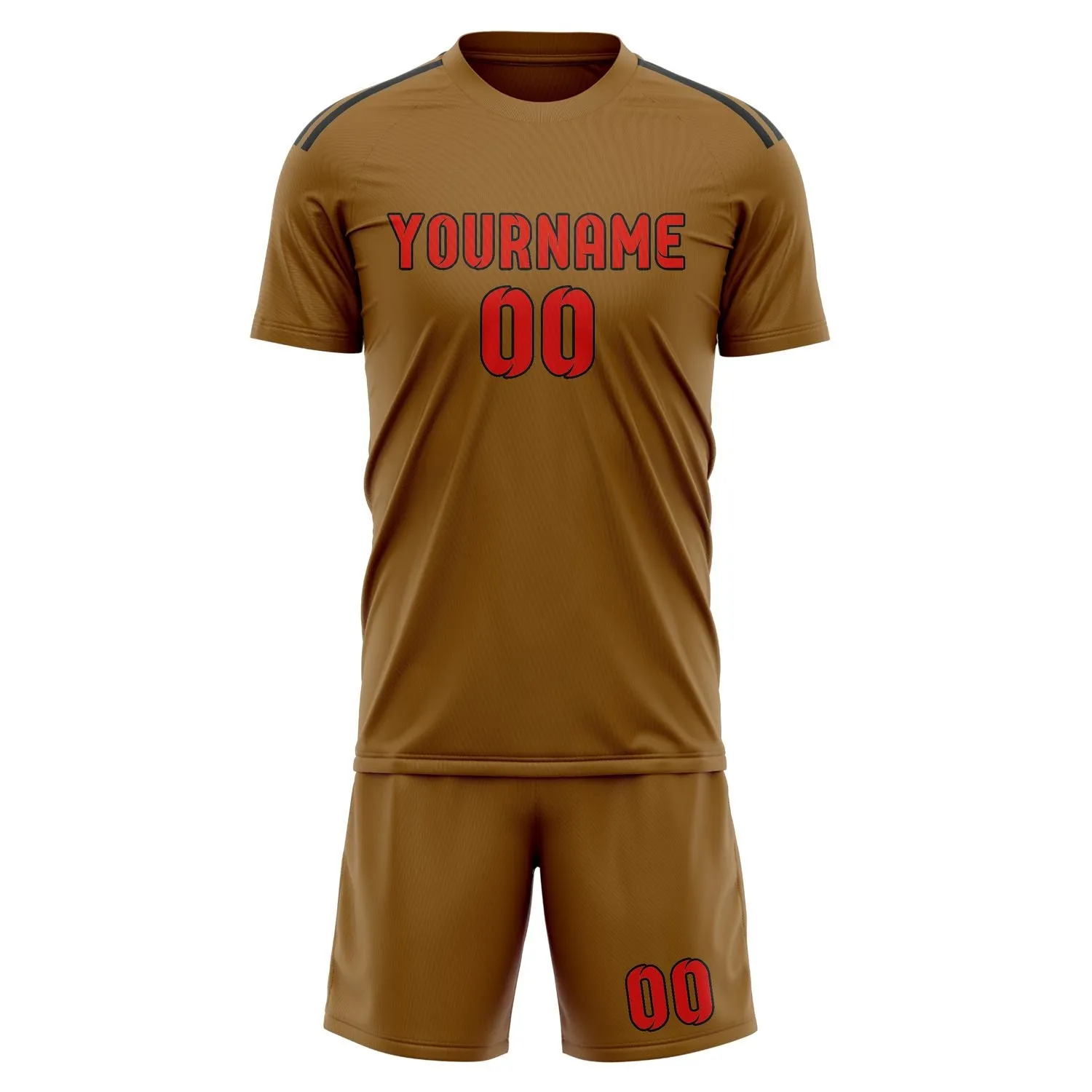 Custom Khaki Orange Red Soccer Set sold by Tailorly product image thumbnail 2