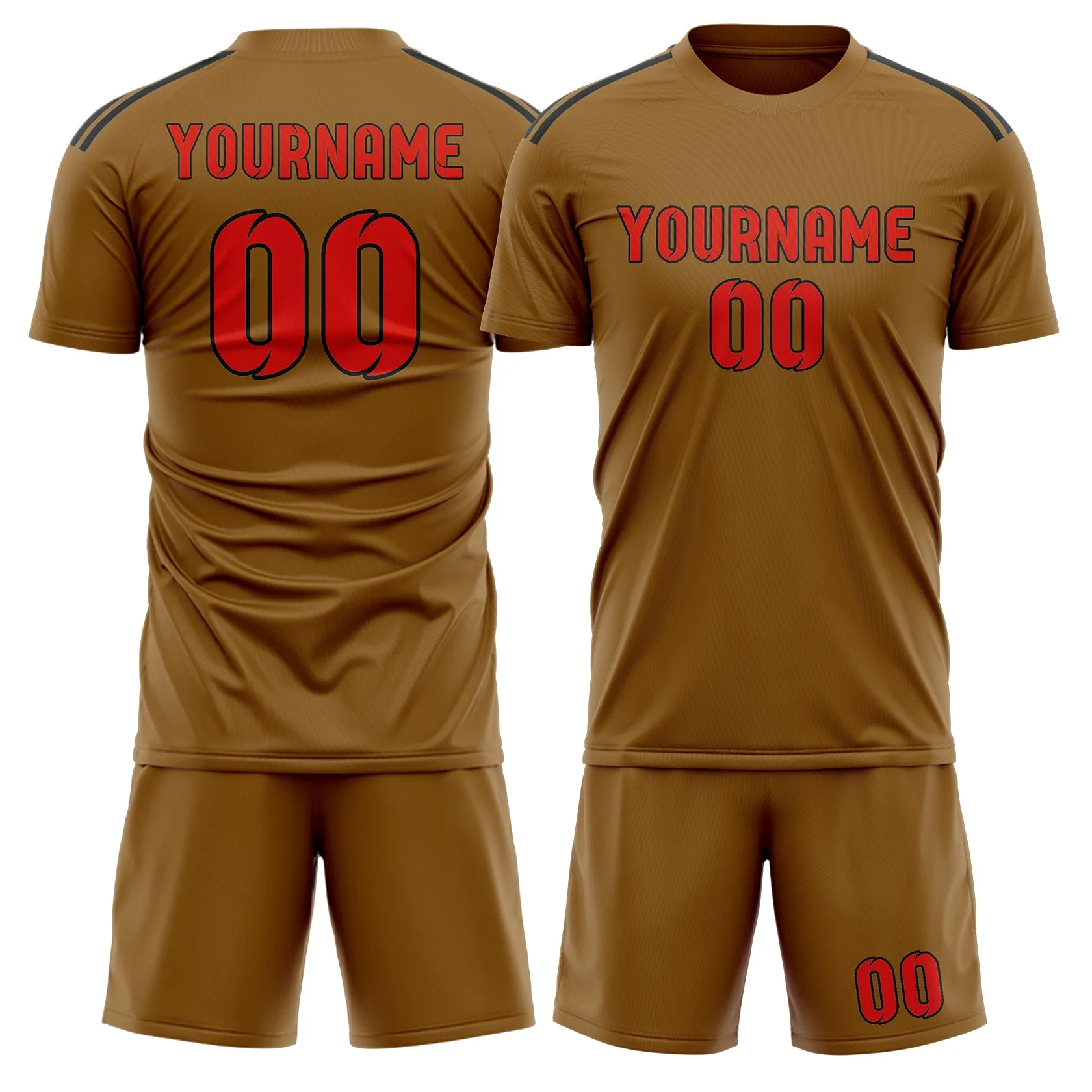 Custom Khaki Orange Red Soccer Set sold by Tailorly