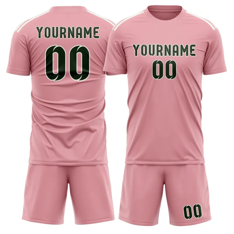 Custom Light Pink Dark Green Soccer Set made by Tailorly