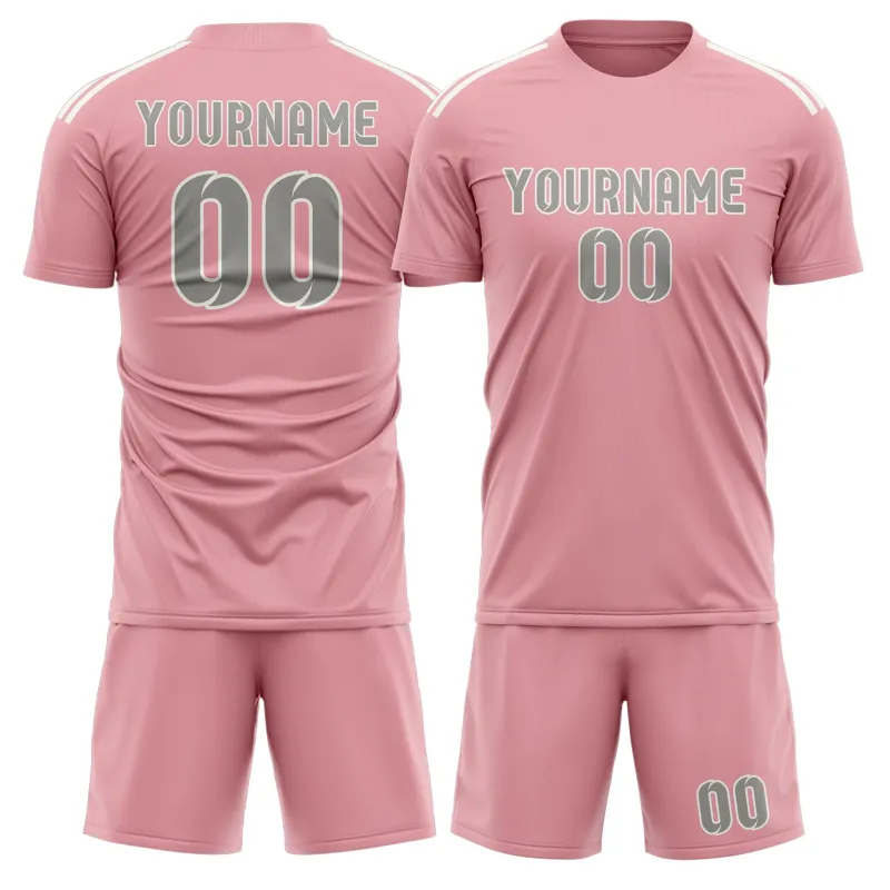 Custom Light Pink Gray Soccer Set made by Tailorly
