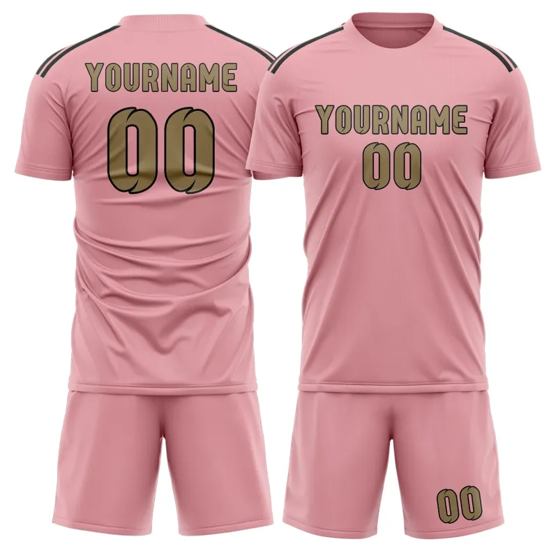 Custom Light Pink Light Khaki Soccer Set made by Tailorly