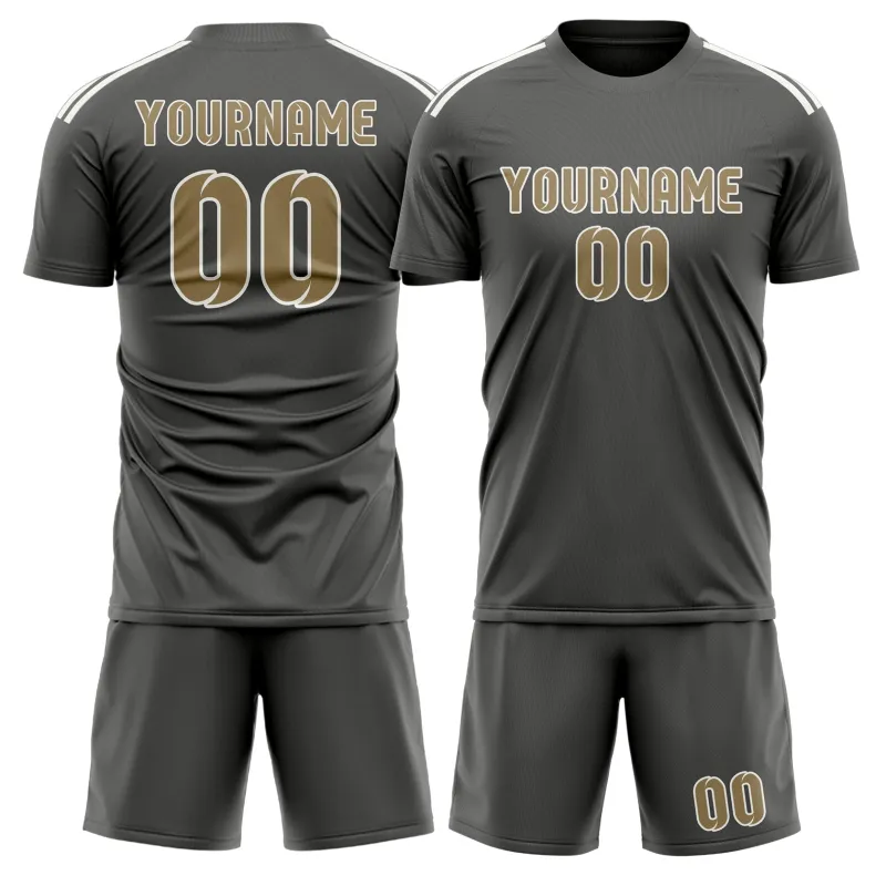 Custom Dark Grey Light Khaki Soccer Set made by Tailorly