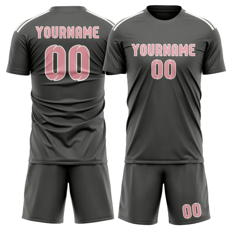 Custom Dark Grey Light Pink Soccer Set made by Tailorly