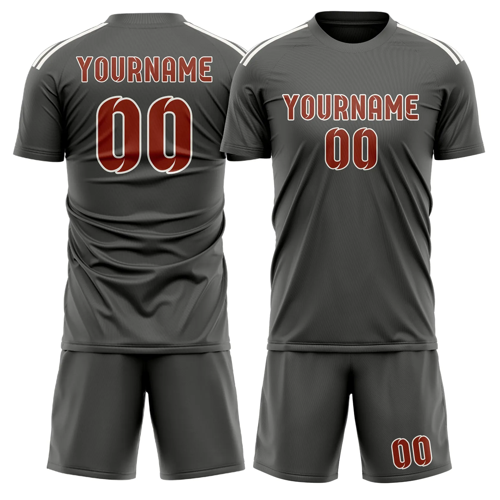 Custom Dark Grey Coral Red Soccer Set sold by Tailorly