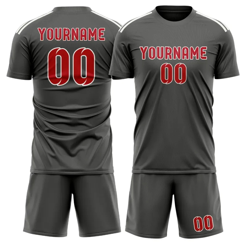 Custom Dark Grey Red Soccer Set made by Tailorly