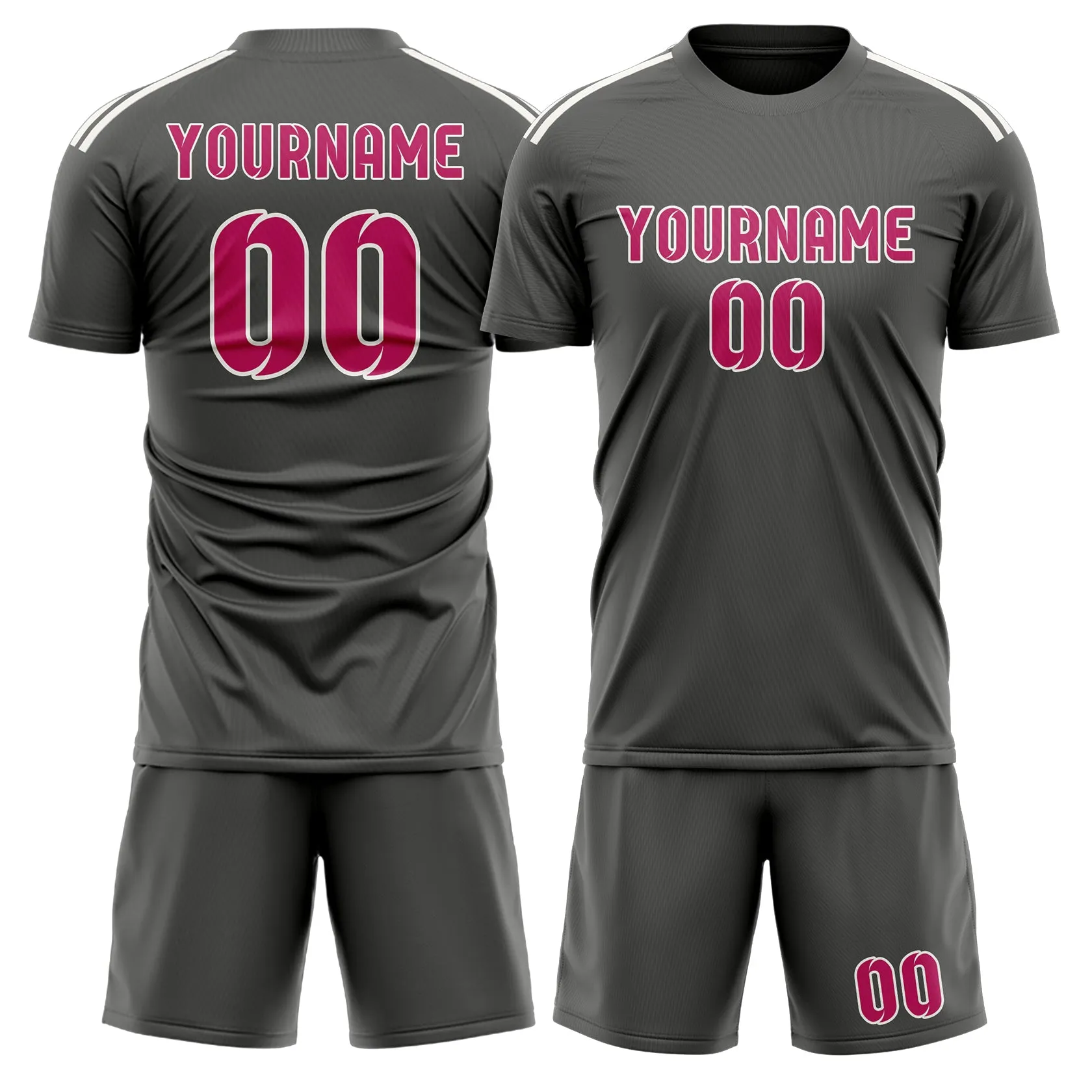Custom Dark Grey Pink Soccer Set sold by Tailorly