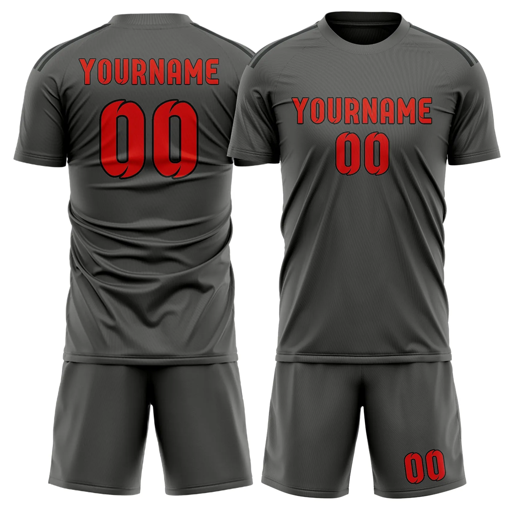 Custom Dark Grey Orange Red Soccer Set sold by Tailorly