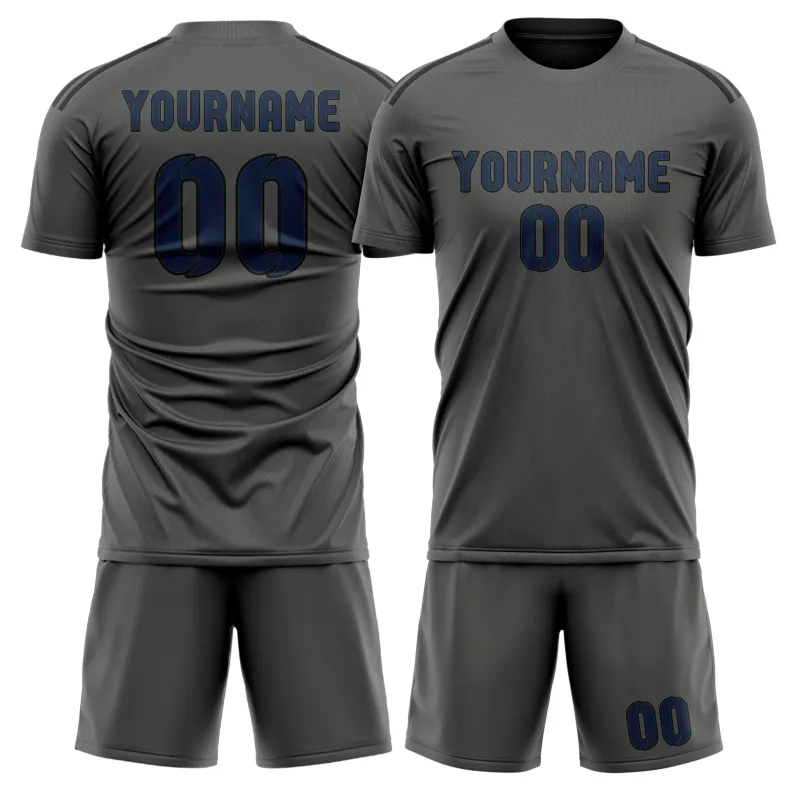 Custom Dark Grey Blue Soccer Set made by Tailorly