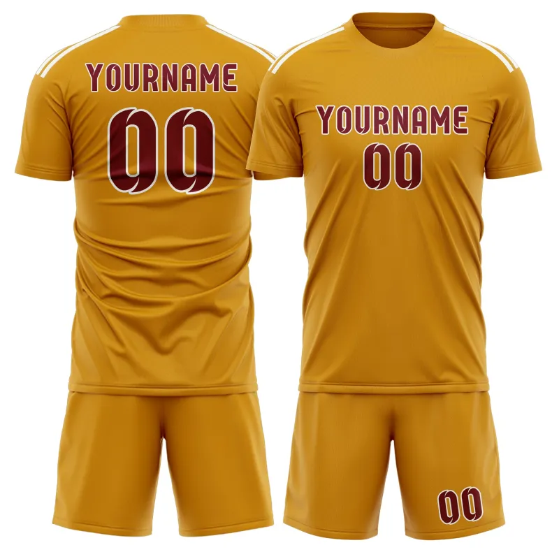 Custom Yellow Crimson Red Soccer Set made by Tailorly