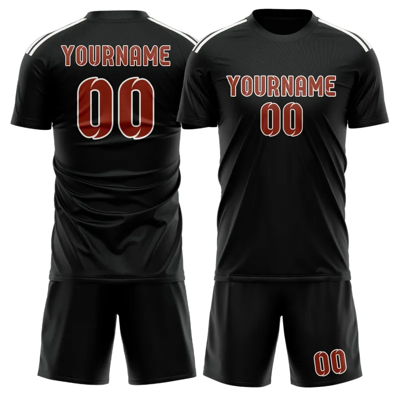 Custom Black Coral Red Soccer Set made by Tailorly
