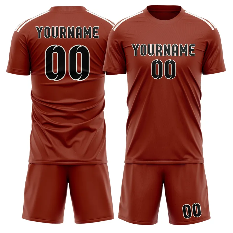 Custom Coral Red Black Soccer Set made by Tailorly