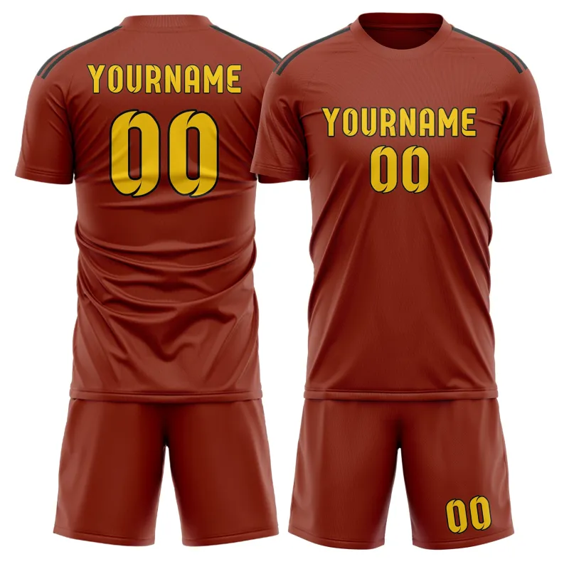 Custom Coral Red Gold Soccer Set made by Tailorly