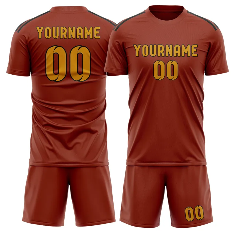 Custom Coral Red Yellow Soccer Set made by Tailorly