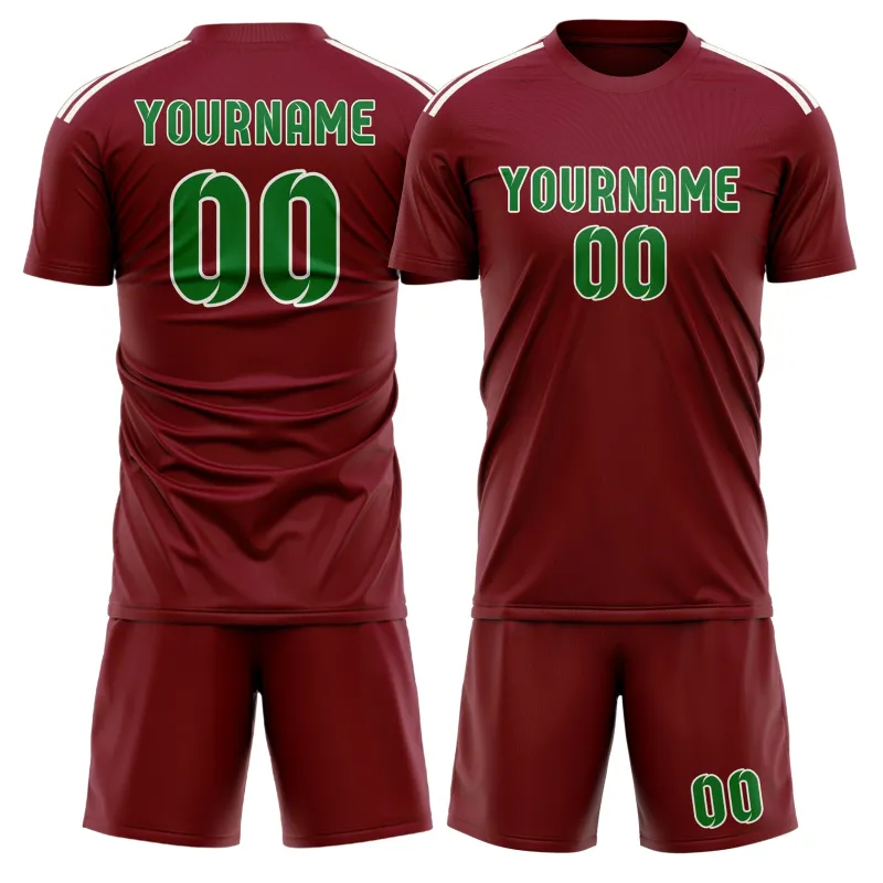 Custom Crimson Red Emerald Green Soccer Set made by Tailorly
