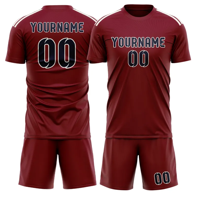 Custom Crimson Red Navy Soccer Set made by Tailorly