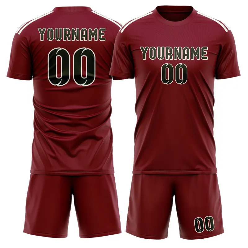 Custom Crimson Red Olive Soccer Set made by Tailorly