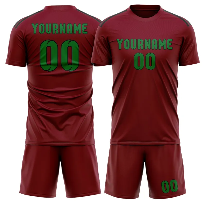 Custom Crimson Red Emerald Green Soccer Set made by Tailorly