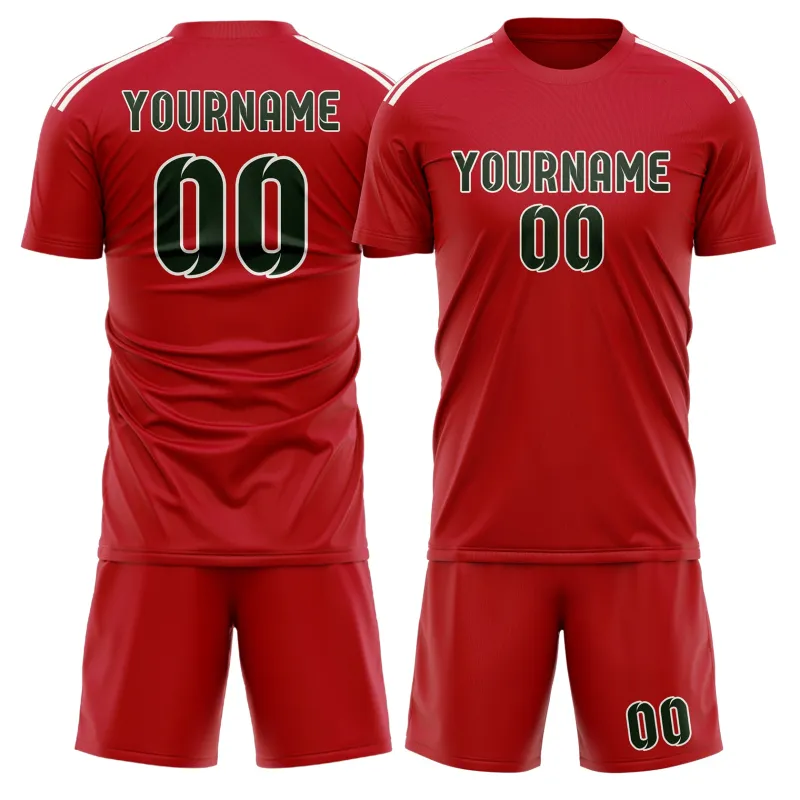 Custom Red Dark Green Soccer Set made by Tailorly