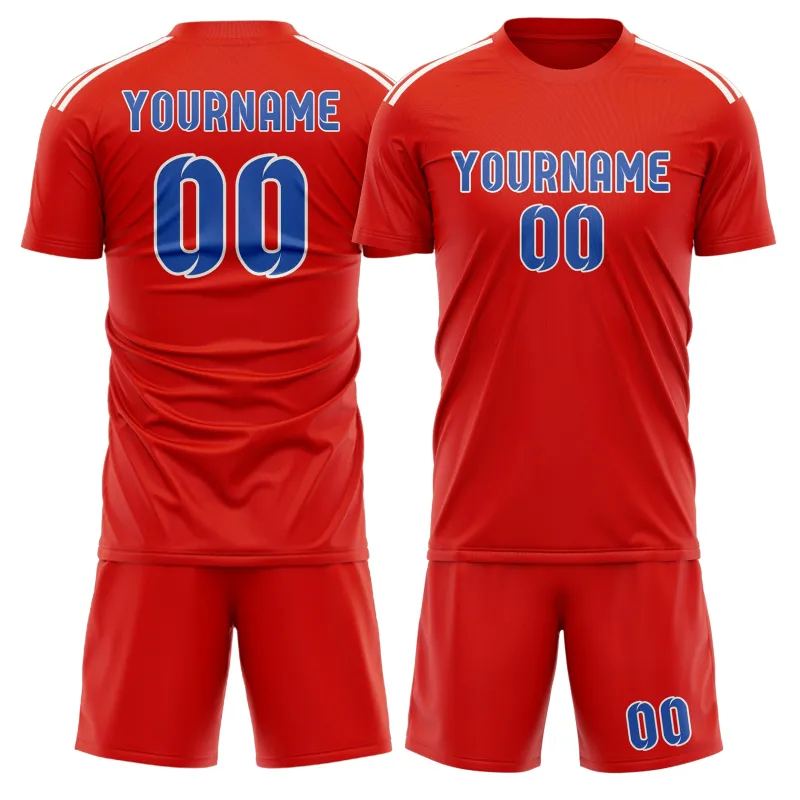 Custom Orange Red Sky Blue Soccer Set made by Tailorly