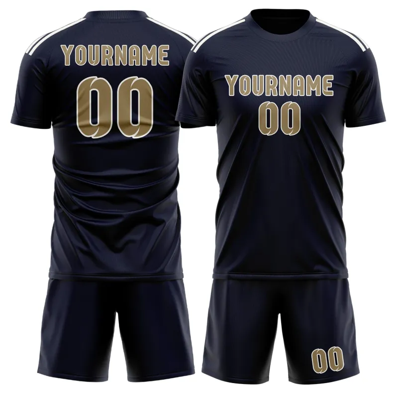 Custom Navy Light Khaki Soccer Set made by Tailorly