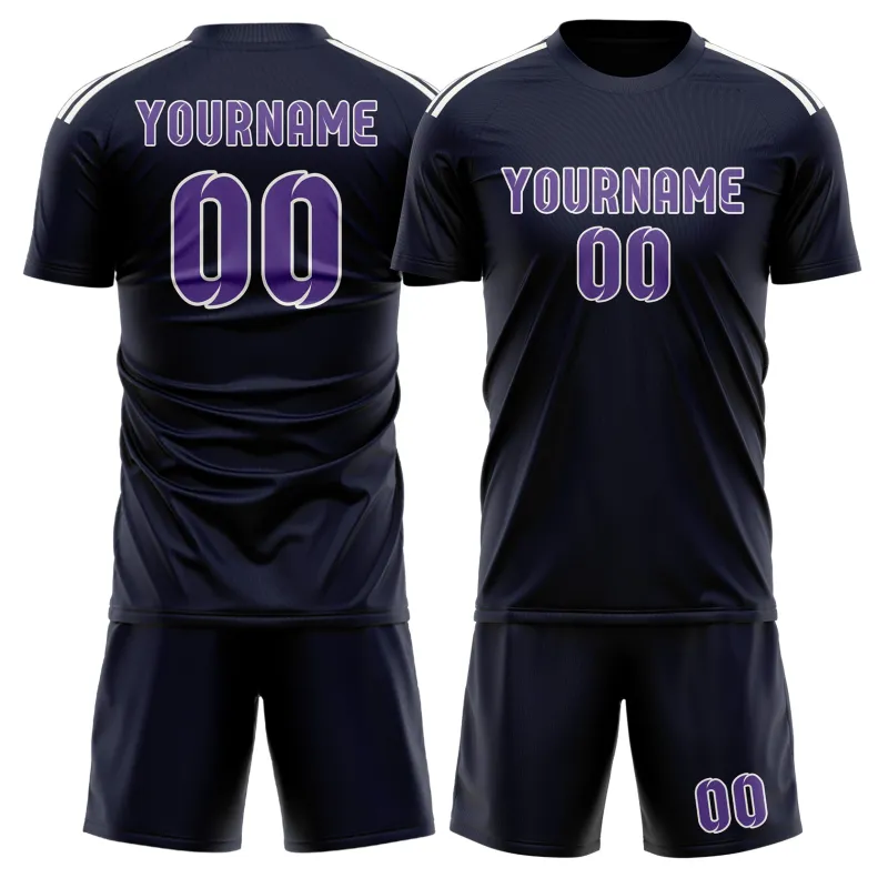 Custom Navy Light Purple Soccer Set made by Tailorly