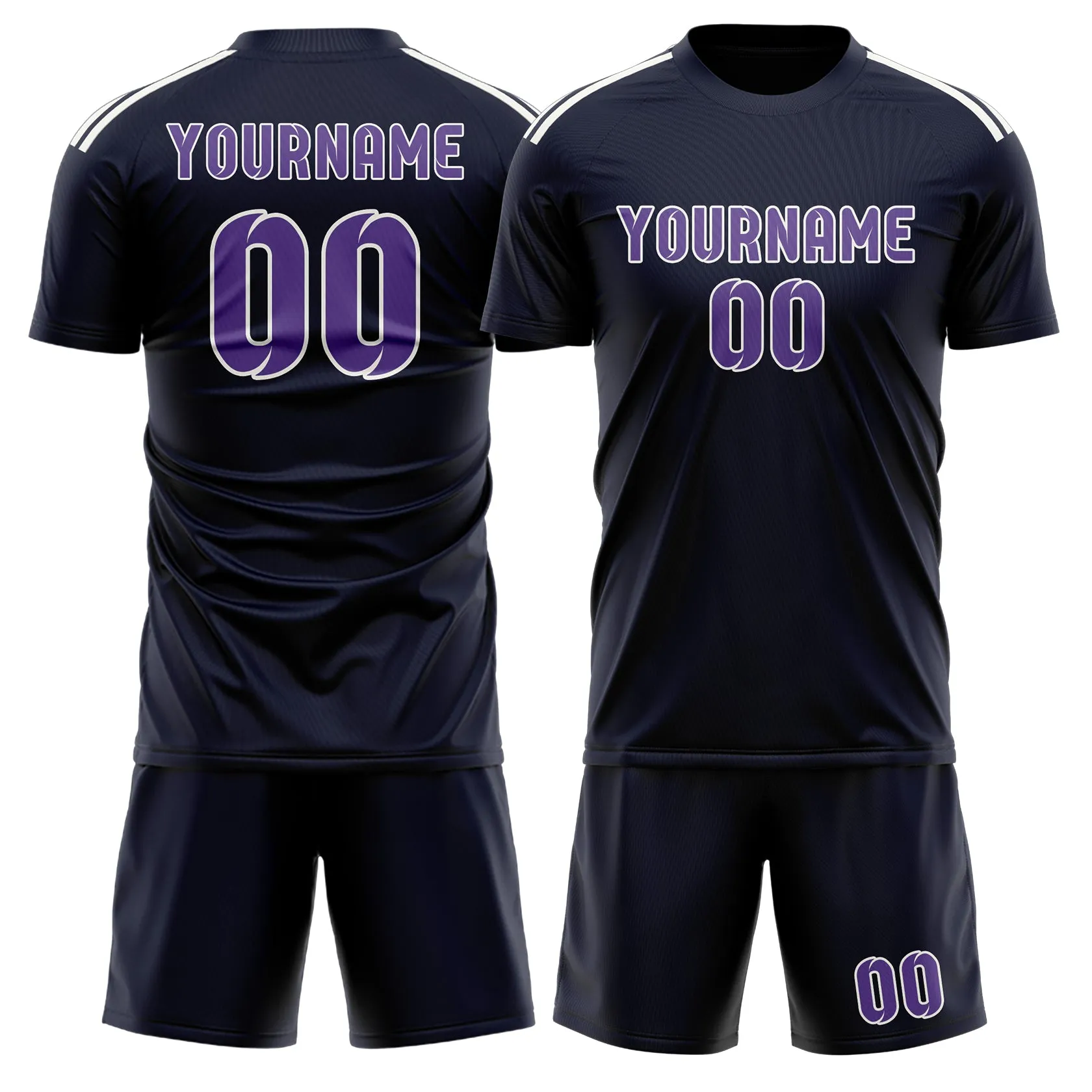 Custom Navy Light Purple Soccer Set sold by Tailorly