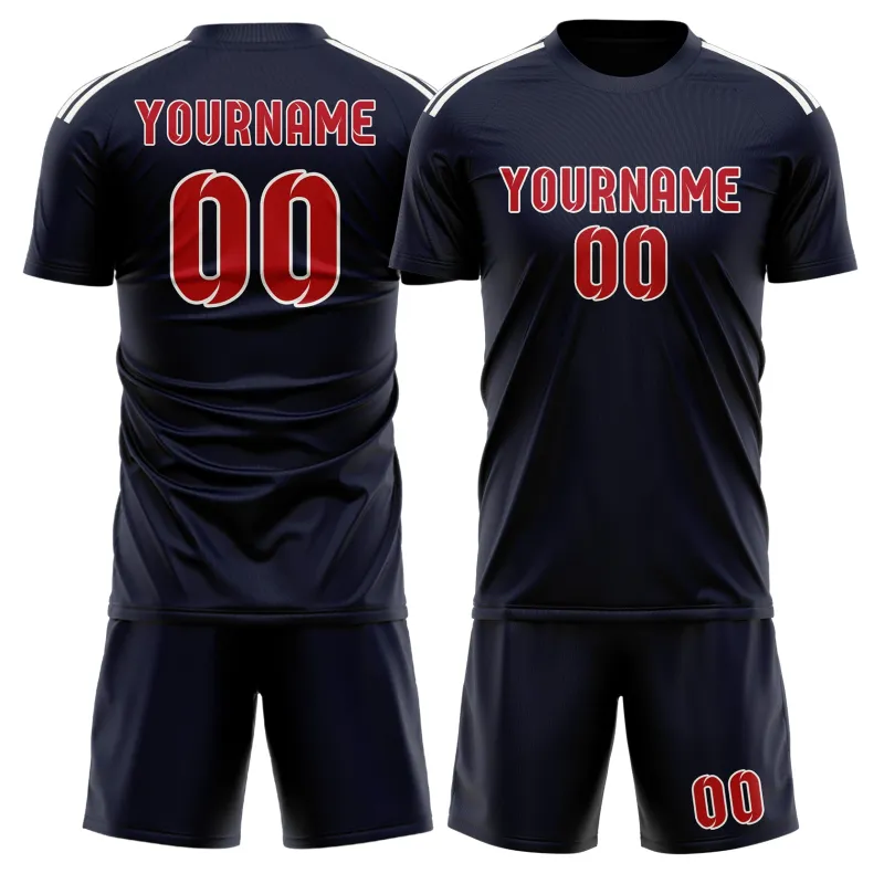 Custom Navy Red Soccer Set made by Tailorly