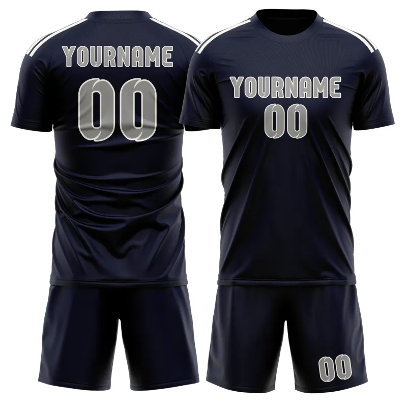 Custom Navy Gray Soccer Set made by Tailorly