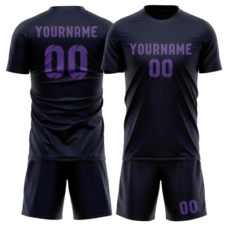 Custom Navy Light Purple Soccer Set made by Tailorly
