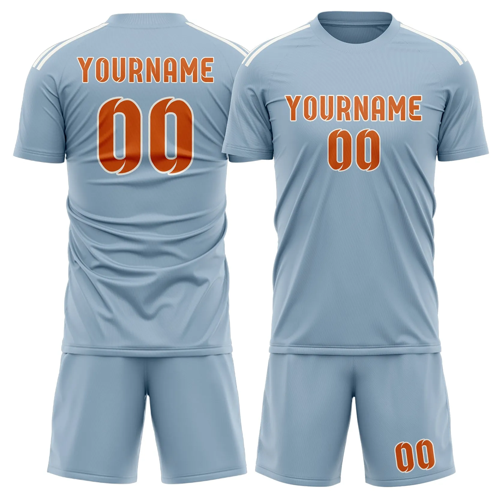 Custom Light Blue Orange Soccer Set sold by Tailorly