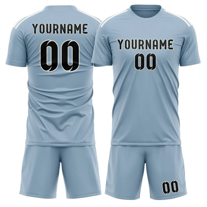 Custom Light Blue Black Soccer Set made by Tailorly