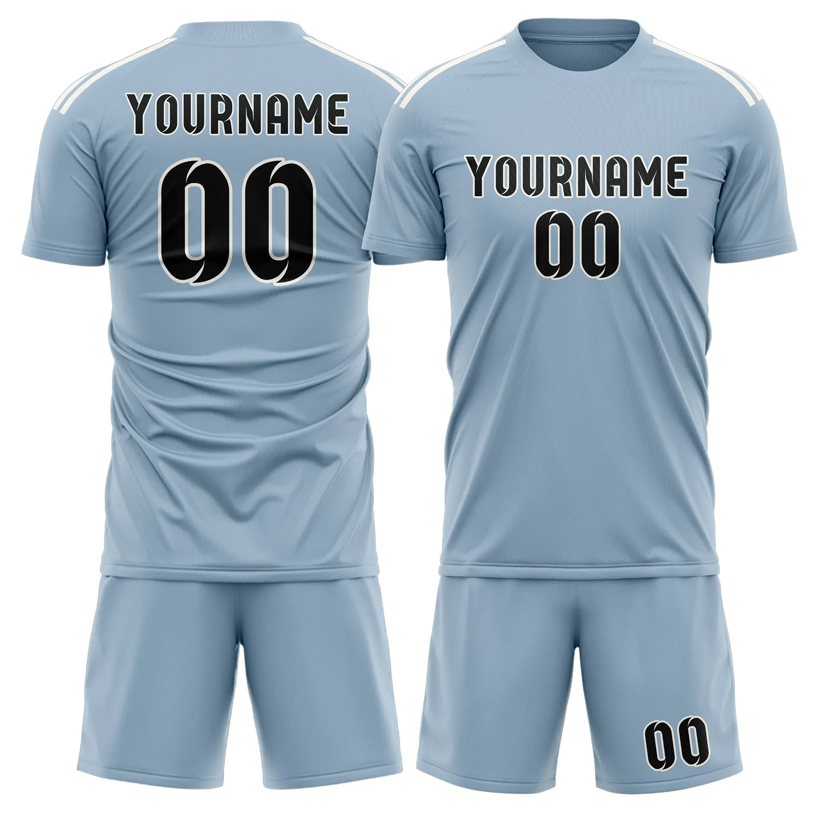 Custom Light Blue Black Soccer Set sold by Tailorly
