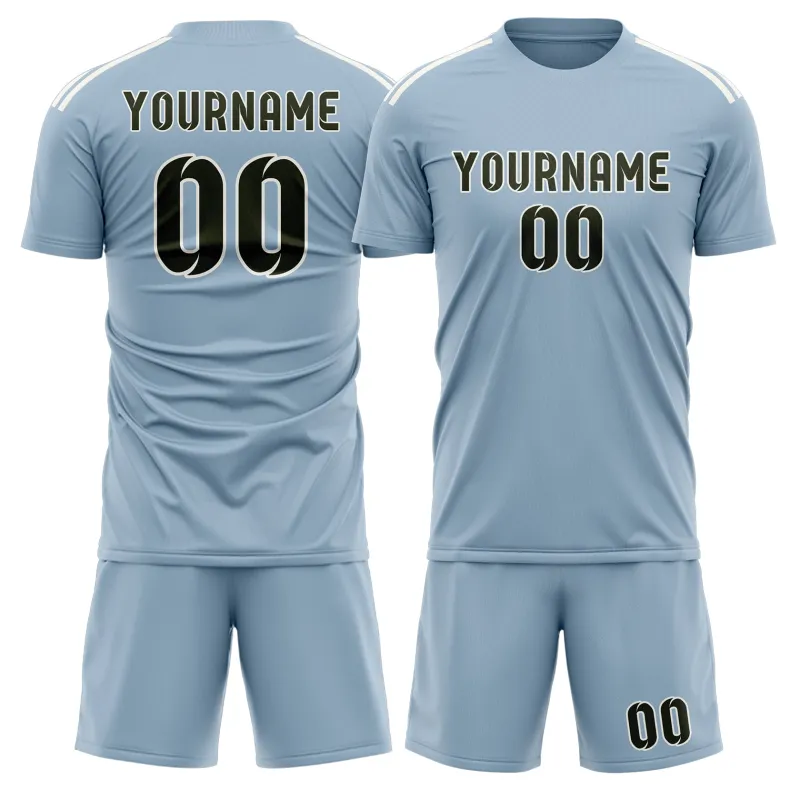 Custom Light Blue Olive Soccer Set made by Tailorly