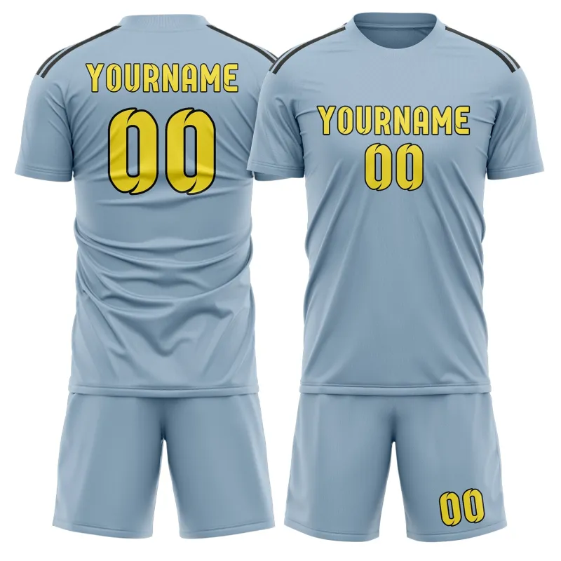 Custom Light Blue Light Yellow Soccer Set made by Tailorly