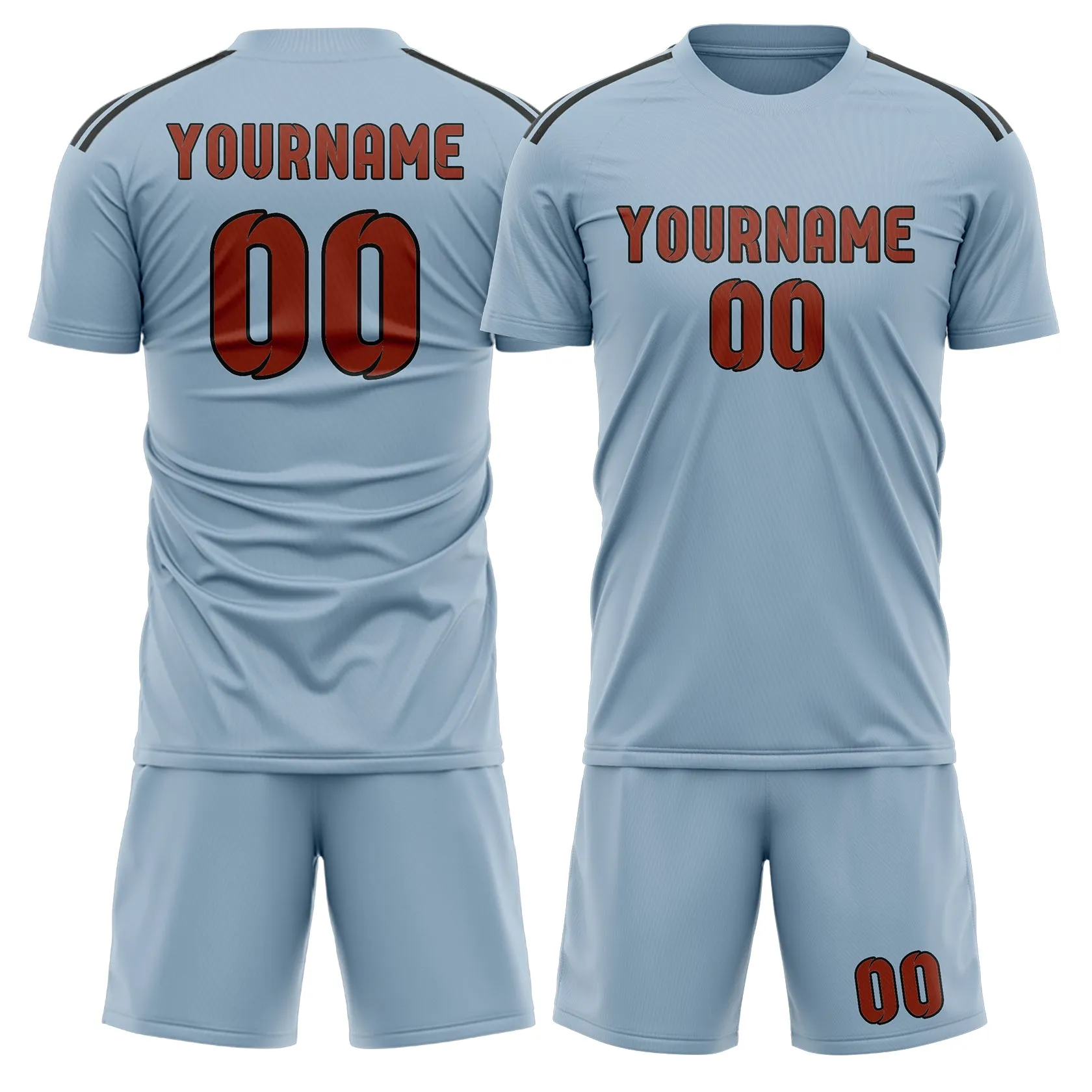 Custom Light Blue Coral Red Soccer Set sold by Tailorly