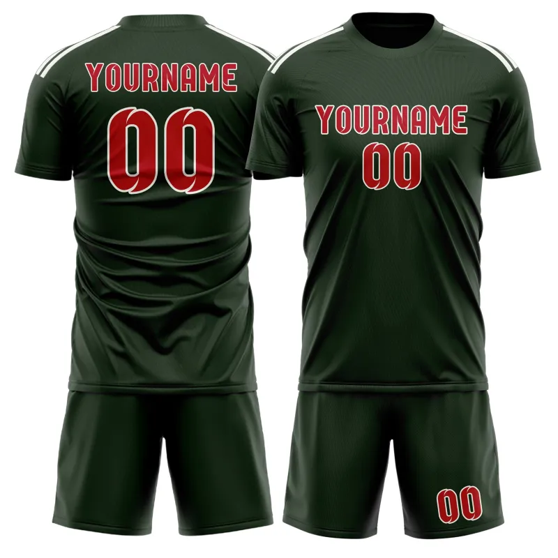 Custom Dark Green Red Soccer Set made by Tailorly